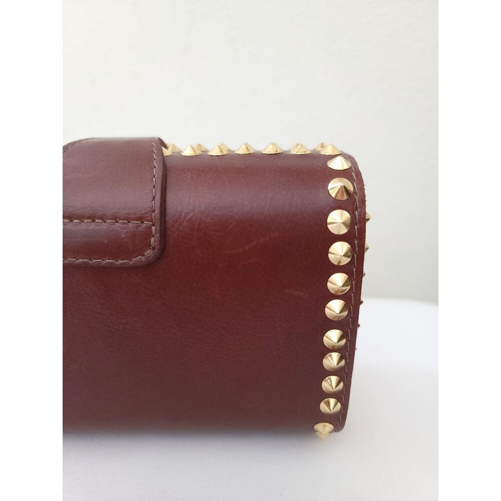 CC SKYE Brown Leather Studded Mini Handheld Clutch With Gold Buckle Detail - Picture 6 of 9